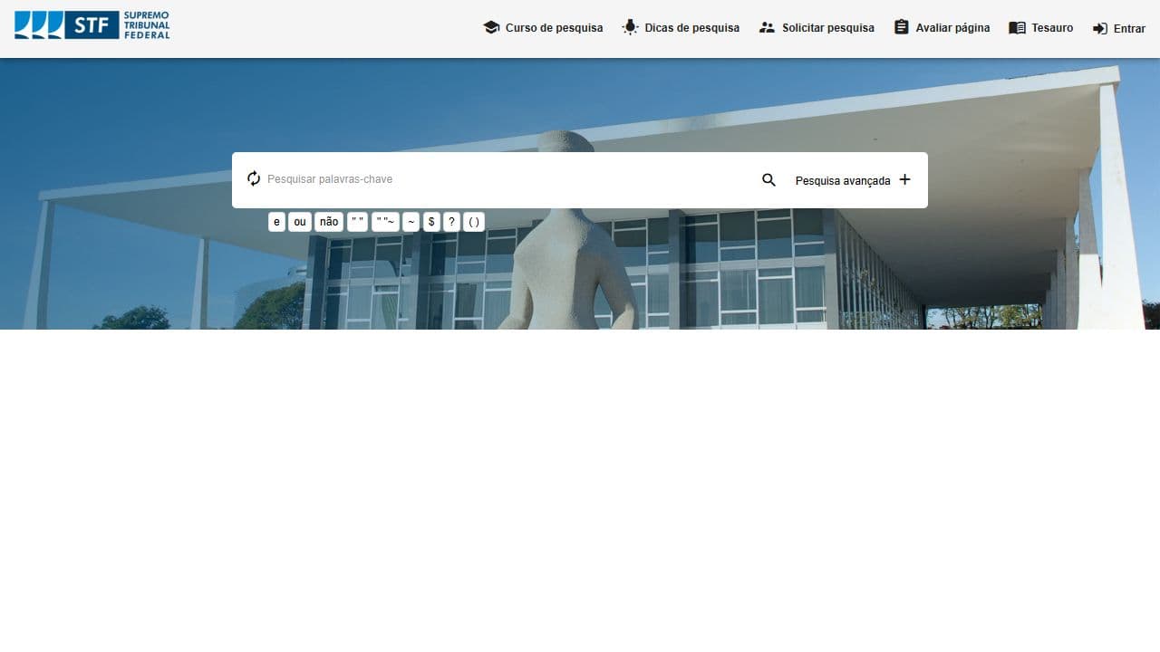 Formulário oficial de pesquisa do STF com operadores e acesso à busca avançada